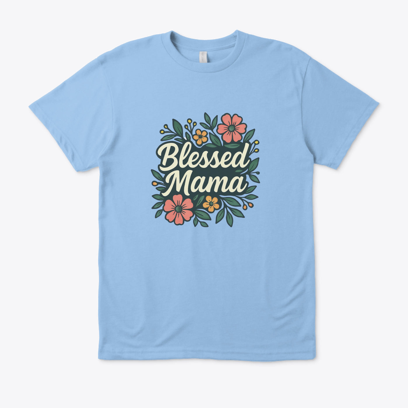 T-shirt “ Blessed Mama” Fleuri – Cadeau Idéal Fête des Mères, Nouvelles Mamans, Confort Décontracté au Quotidien