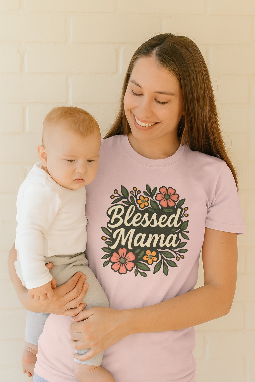 T-shirt “ Blessed Mama” Fleuri – Cadeau Idéal Fête des Mères, Nouvelles Mamans, Confort Décontracté au Quotidien