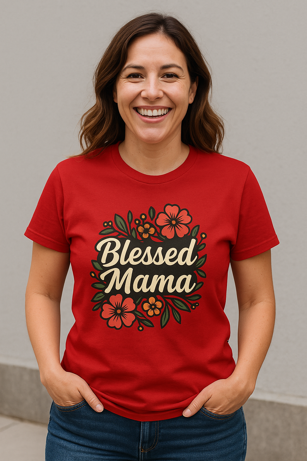 T-shirt “ Blessed Mama” Fleuri – Cadeau Idéal Fête des Mères, Nouvelles Mamans, Confort Décontracté au Quotidien