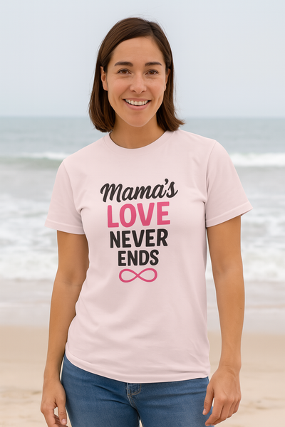T-shirt Unisexe “L’Amour d’une Maman est Éternel” – Cadeau Fête des Mères, Famille, Motif Infini, Haut Mignon pour Maman